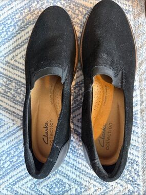 Clarks Collection Women's Black Slip-On Suede Loafers
